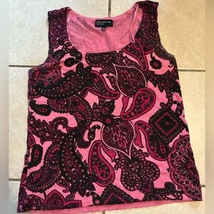 Jones New York Pink and Black Paisley Tank Top